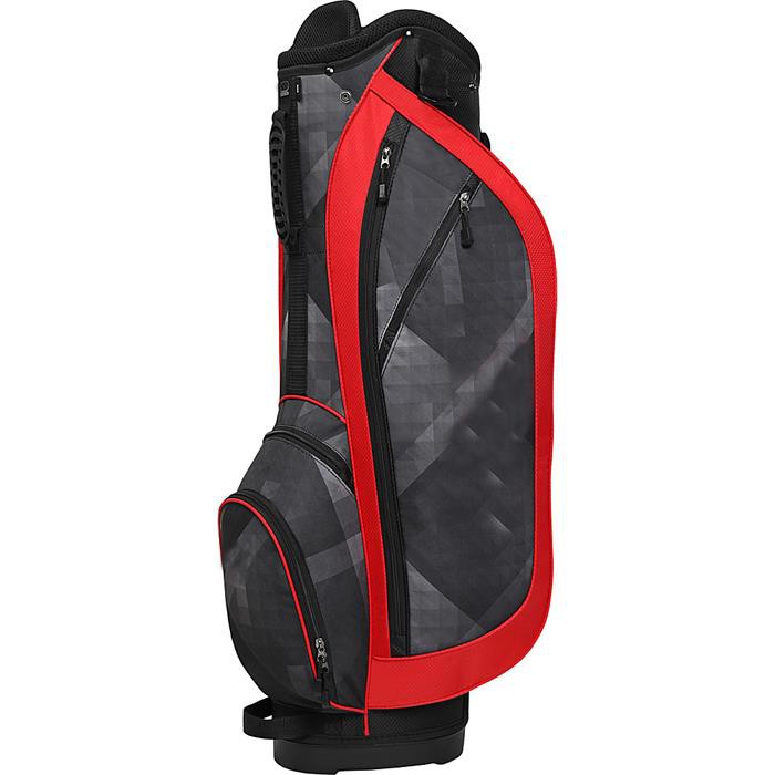 Uus tumeda halli kontrastiga punane golfikäru kott mustriga