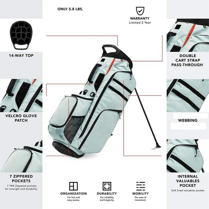 Classic Design Polyester 14 Way Full Lengh Dividers Golf Stand Bag
